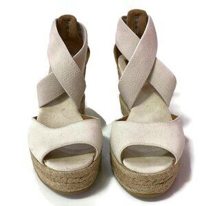 Tory Burch Ivory Canvas Cork Wedge Sandals